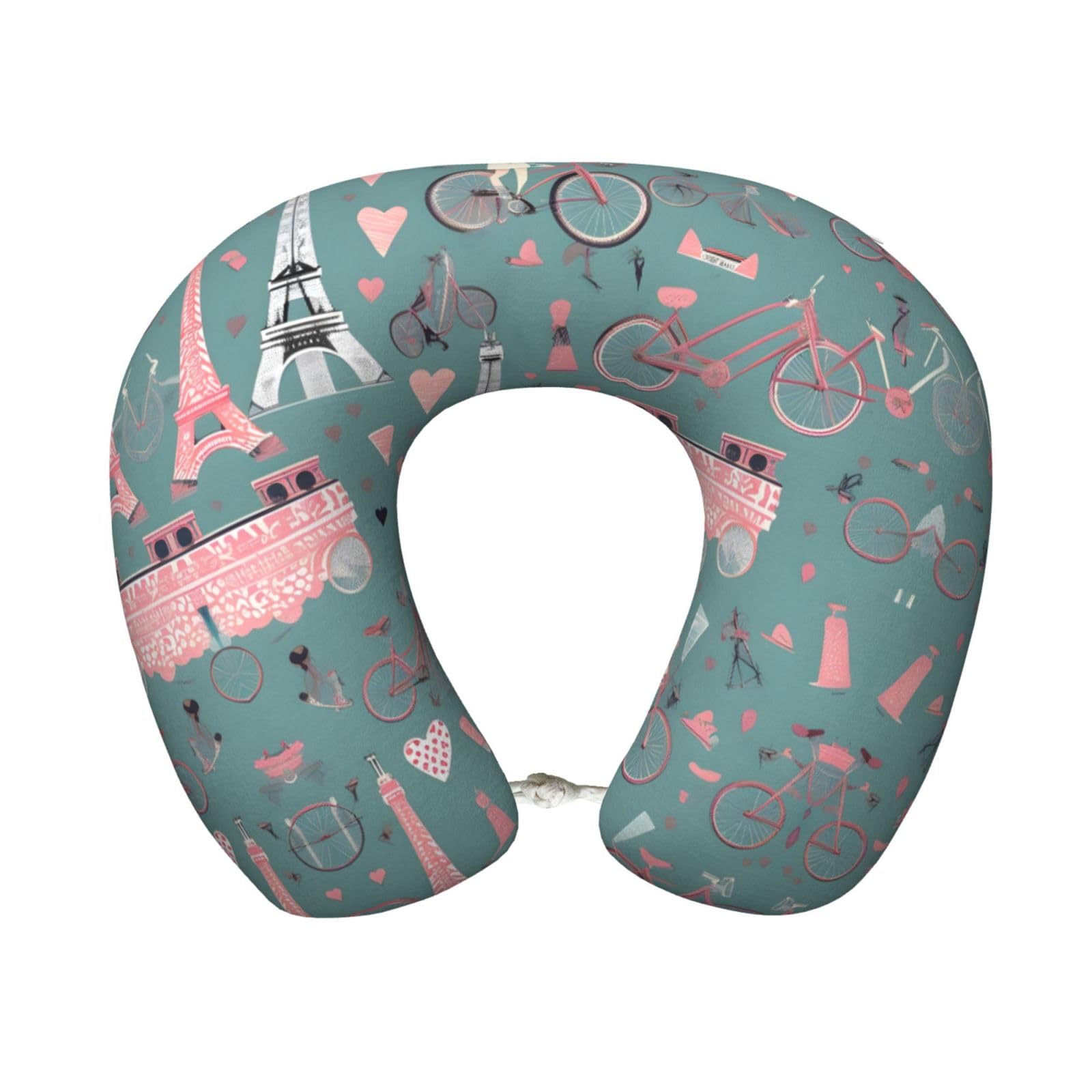 peiyeety Romantic Paris Eiffel Tower Bycicle Print Custom U-Shaped Pillow,Memory Foam Cervical Neck Travel Pillow,for Home,Camping,Travelling