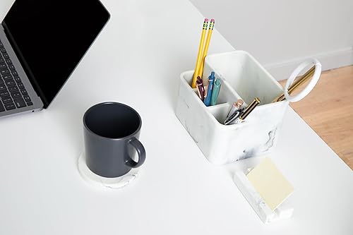 Miniatura 6 de Essentra Home Tarjetero de visita con acabado de mármol blanco, soporte para teléfono para escritorio.