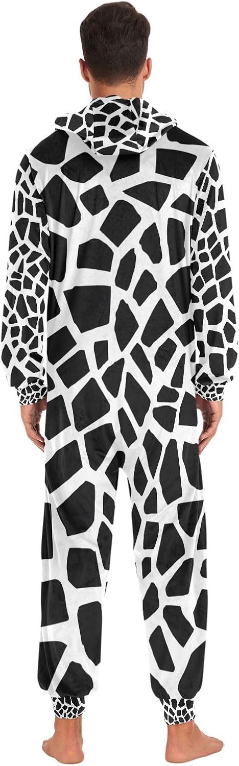 Irregular Black White Unisex Adult Onesie Pajamas Comfy One Piece Costume Jumpsuits Novelty Sleepwear Homewear for Men Women