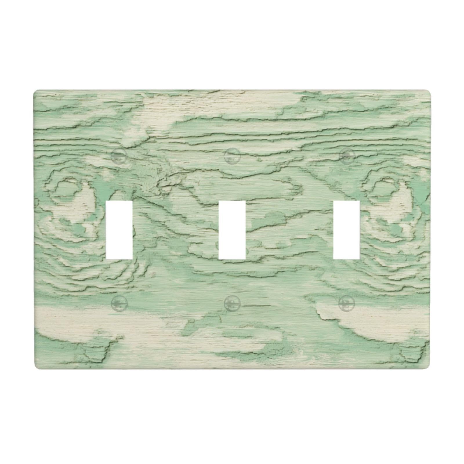 Pale Green Wood Light Switch Covers 3 Gang Triple Toggle Wall Plate Switchplate Electrical Faceplate for Bathroom Kitchen Bedroom Decor