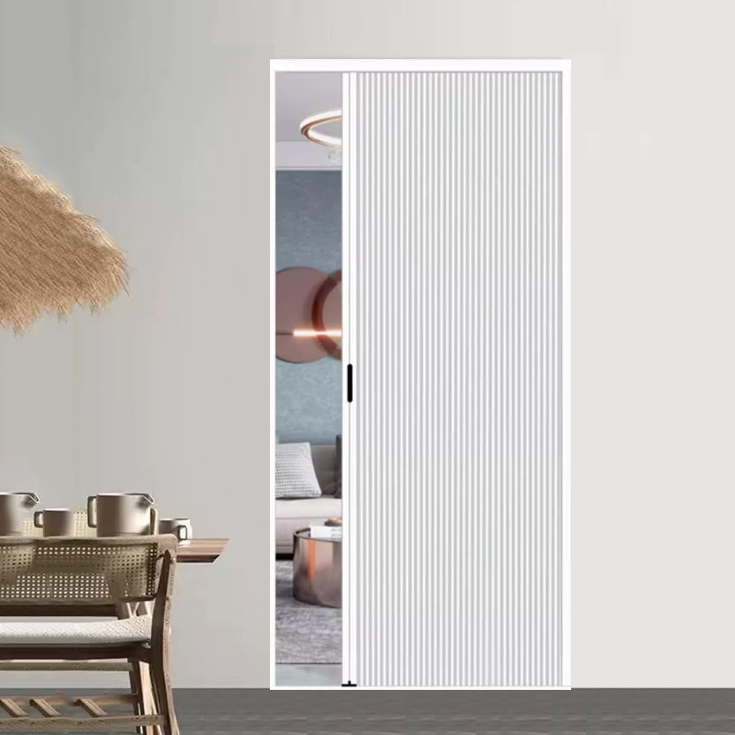 Single Accordion Sliding Door with Screen 22x60 in, White Retractable Folding Door for Closet/Doorway/Bedroom/Bathroom/Living RoomReplacement Barn Door