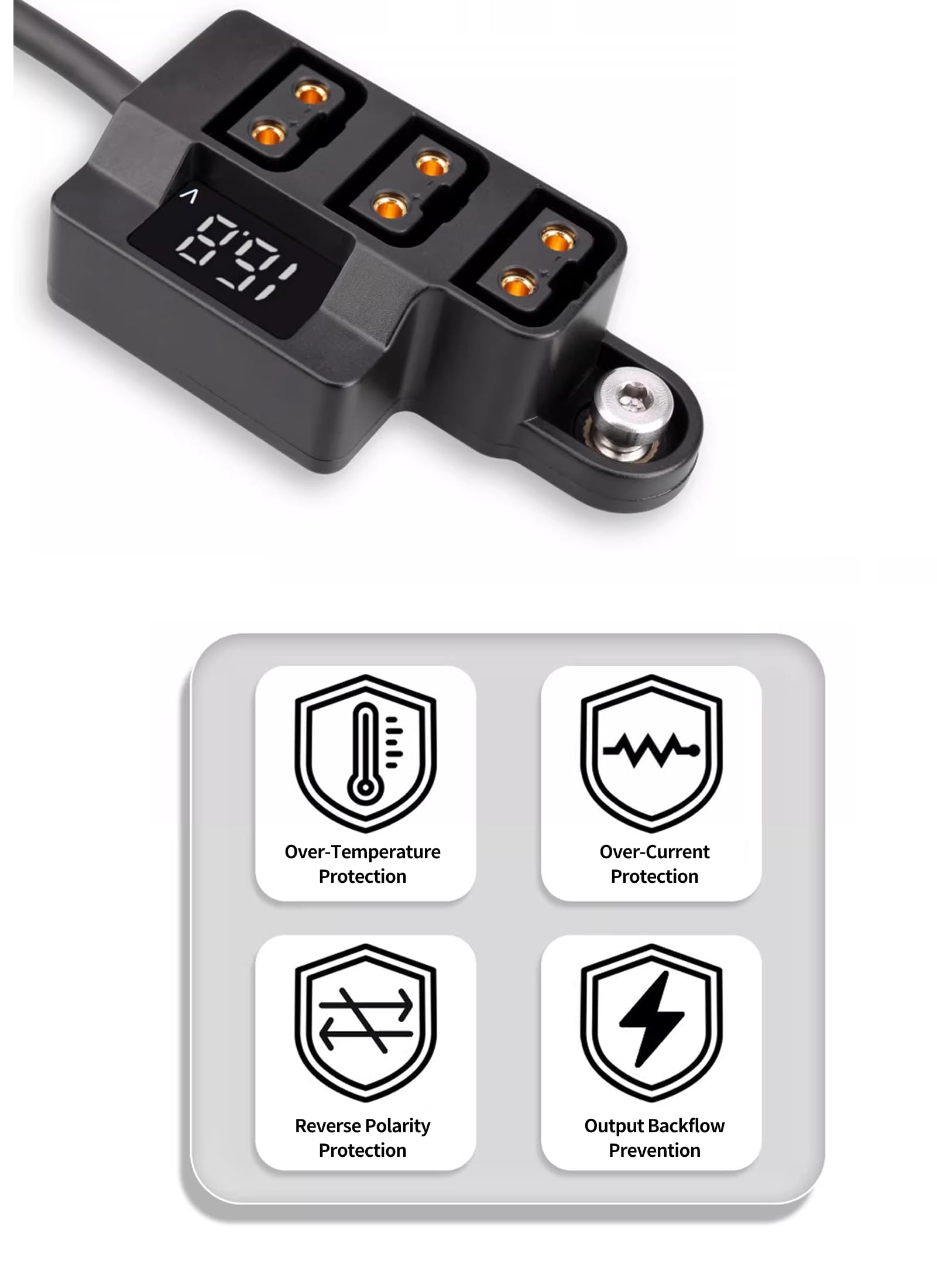 Cable Divisor de DTAP, Cable de Alimentación de DTAP Macho a 3 Puertos Hembra con Pantalla de Voltaje, 8a D Tap Voltímetro de Cubo para Batería de Cámara V, Jaula de Cámara,