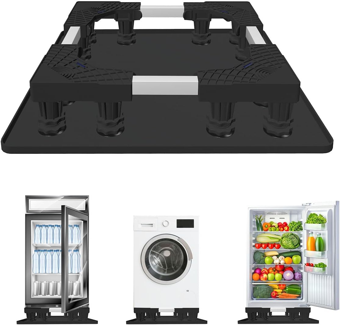 Mini Fridge Stand with Silicone Drip Tray, Universal Adjustable Base with 12 Strong Feet, 23.6″ x 23.6″ Mini Fridge Mat, Suitable for Small Refrigerator, Portable Compact Washer or Dryer, Black Mini Fridge Stand with Silicone Drip Tray, Universal Adjustable Base with 12 Strong Feet, 23.6″ x 23.6″ Mini Fridge Mat, Suitable for Small Refrigerator, Portable Compact Washer or Dryer, Black