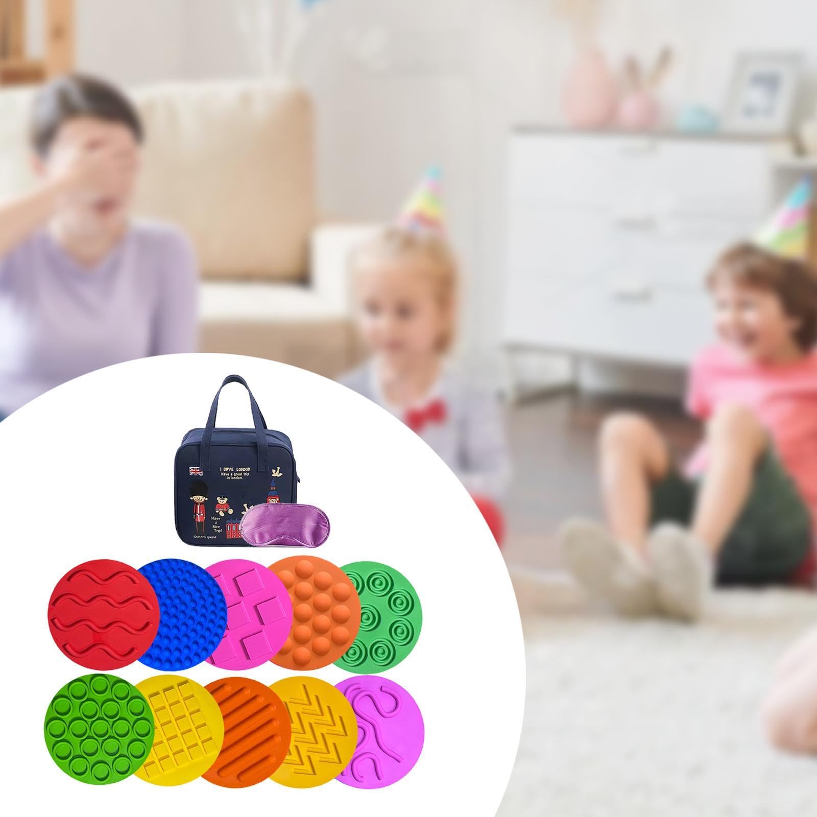 Confezione da 10 Cerchi E Tappetini Sensoriali per Bambini, Dischi in Silicone per attività di Apprendimento, Borsa Inglese