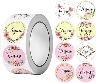 Vegan Sticker Labels for Foods with Self-Adhesive Seal 1-Inch Vegan Rotary Label Stickers for Containers Jars Glass Bottles Envelopes Bread Bags, 500 Pieces/Rolls