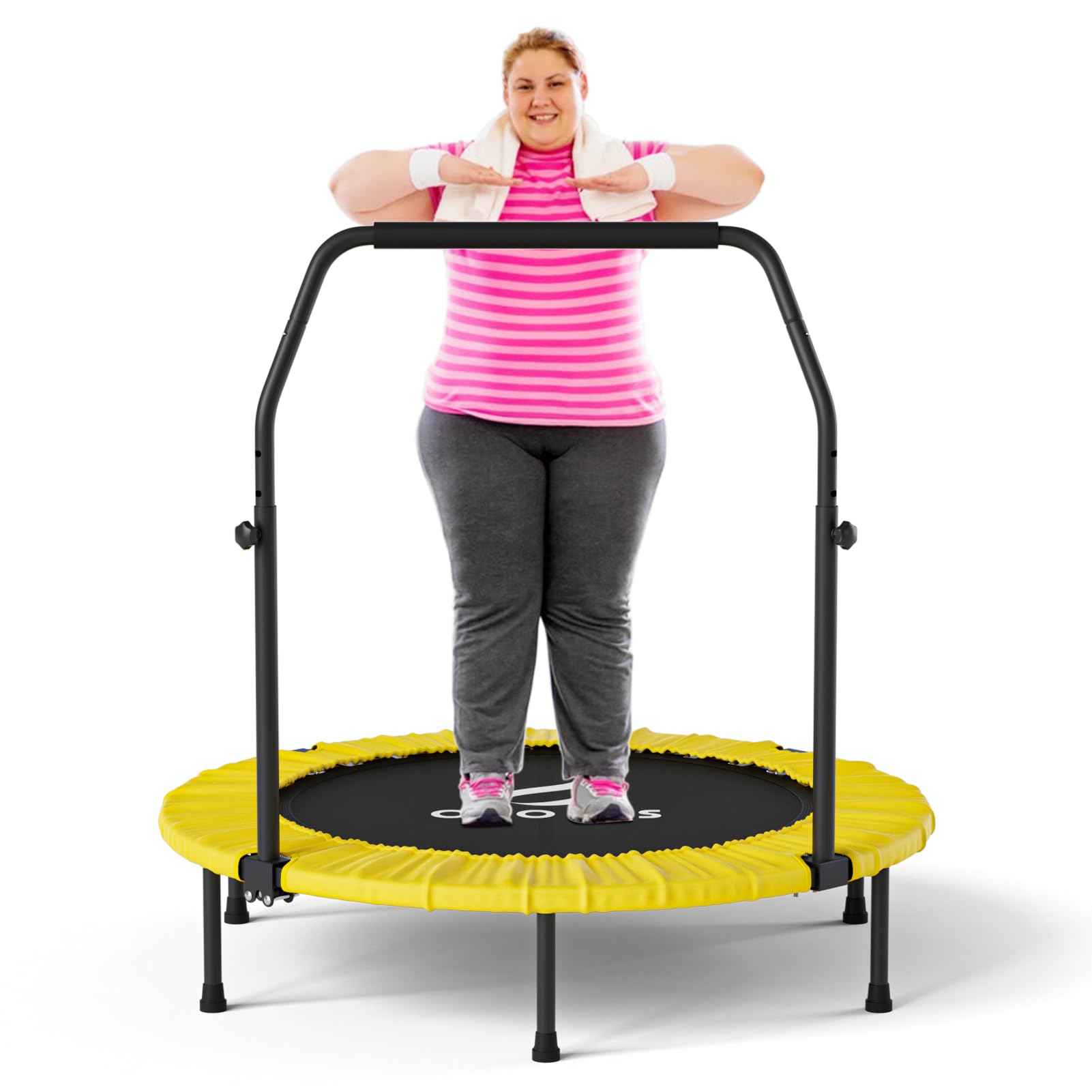 CLORIS 40in Folding Trampoline Trampoline Rebounder Trampoline Fitness Trampoline with Adjustable Foam Handle, with safty Padded Cover Best Gift.