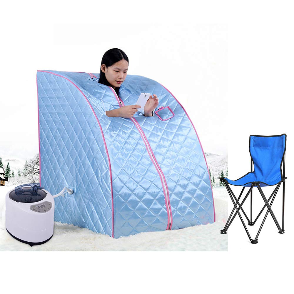 Sauna a Vapore Portatile, Bagno di Vapore Spa con Sedia da Casa, Telecomando, pour Bellezza,Alleviar (Blu)