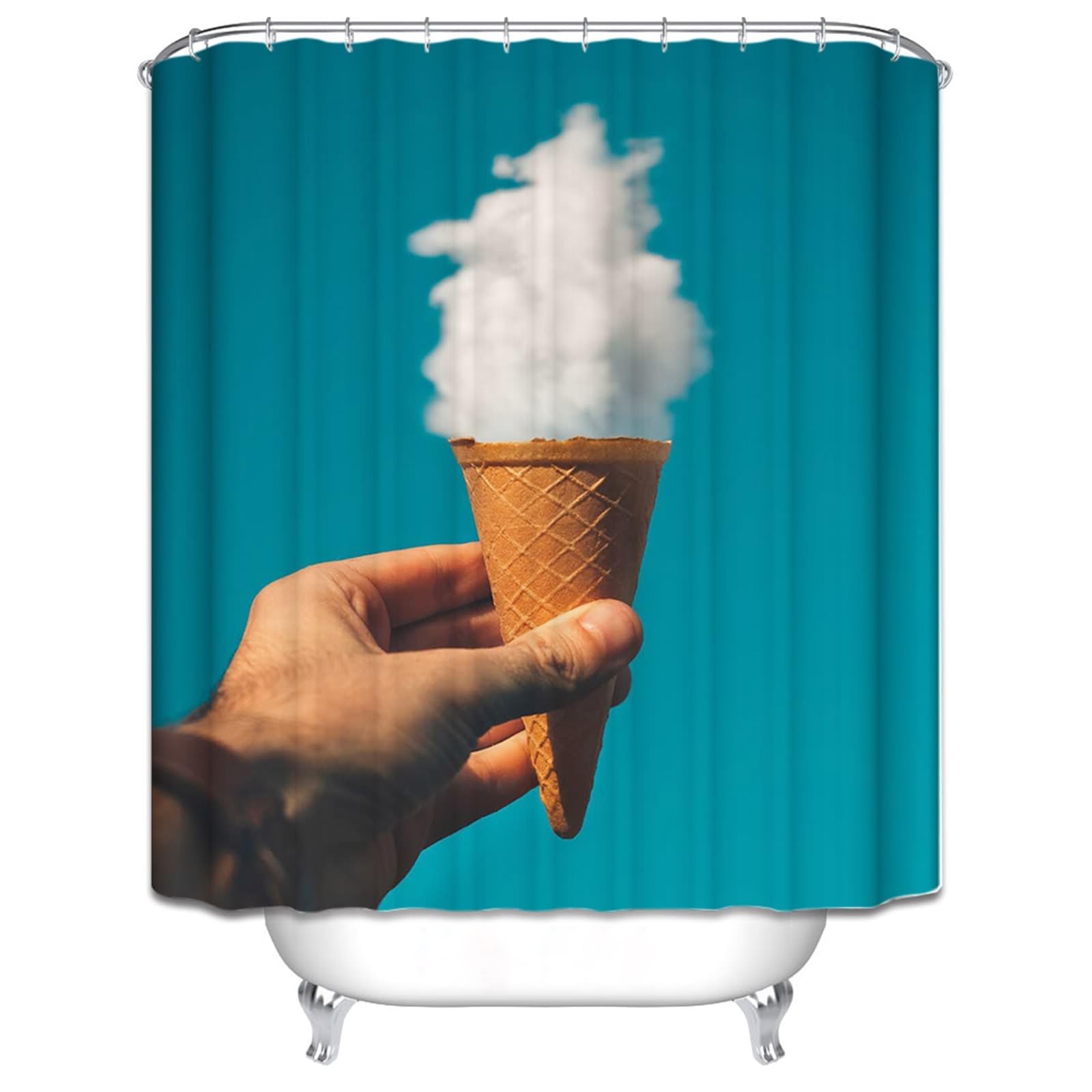 Rideau douche gros anneau 200x180cm baignoire glace nuage