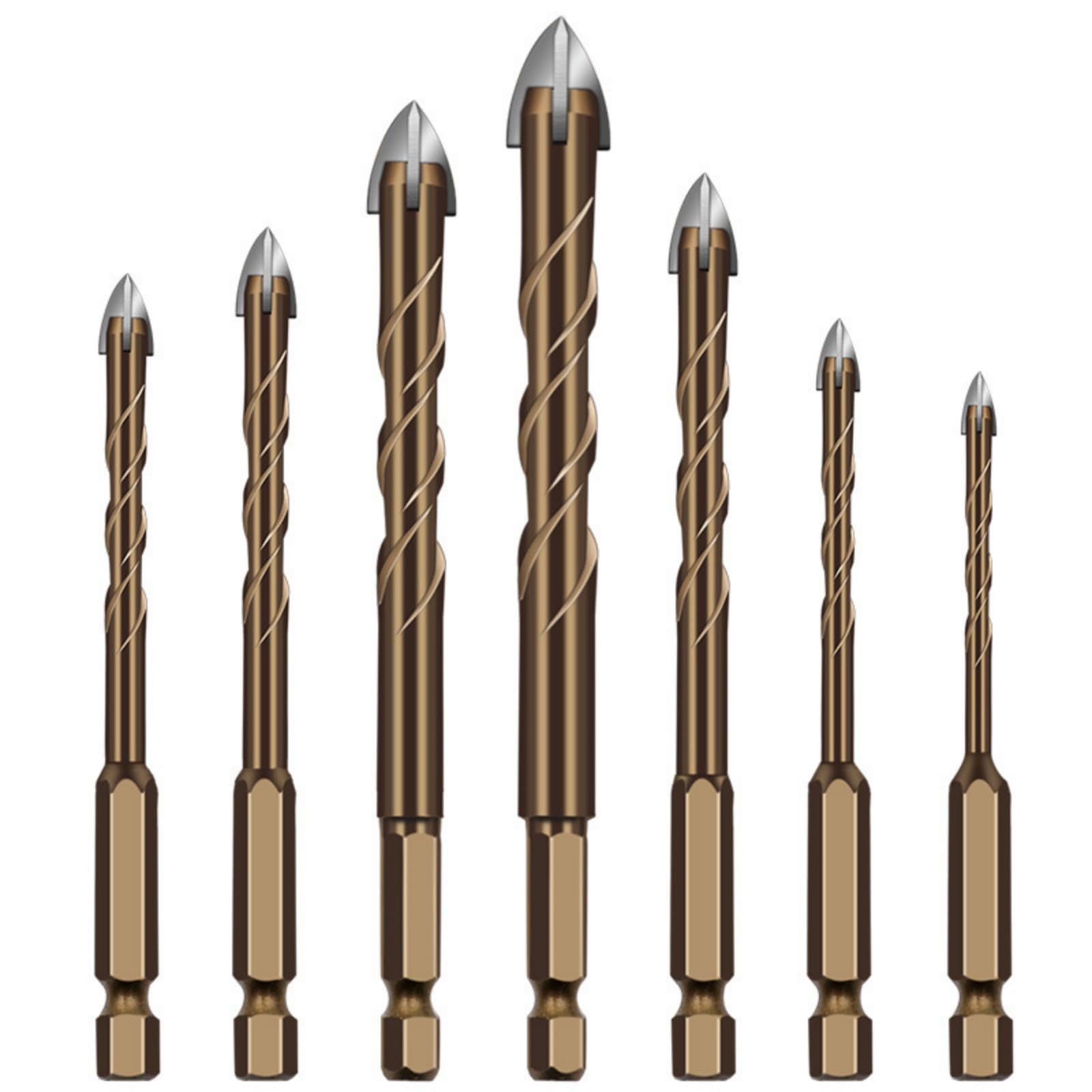 Drill Bits for Tiles, Masonry & Metal - 3/4/5/6/8/10/12mm 7-Piece Cross-Blade Tungsten Carbide Drill Bit Set, Wood Drill Bits, 10mm/12mm Masonry Drill Bit | FUGYTVEN