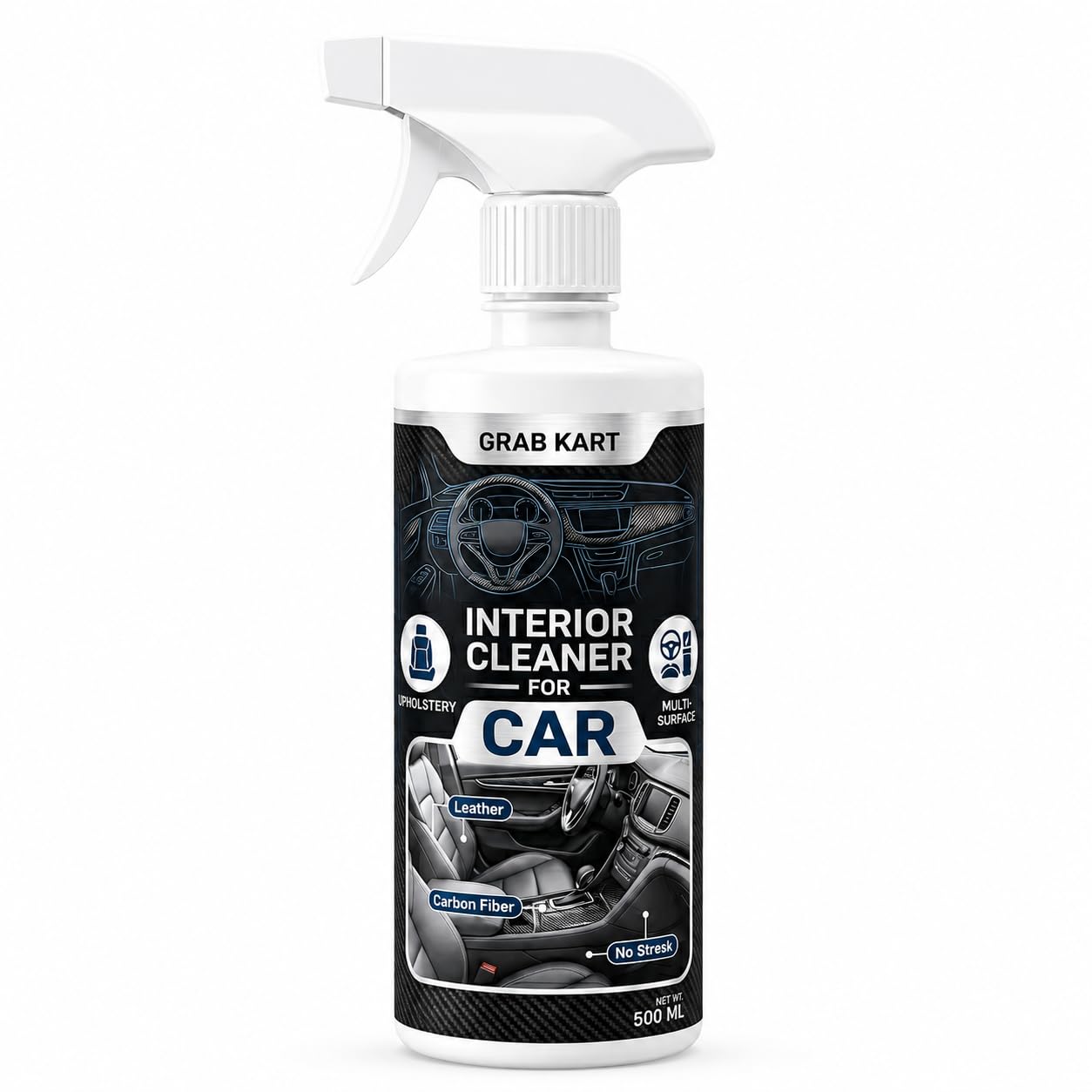 Car Interior Cleaner Spray 500ml | Dashboard, Seat, Plastic & Leather Cleaner | Anti-Dust UV Protection | Multipurpose Car Care Foam | Removes Stains & Odour | for All Cars & SUVs-picture-15
