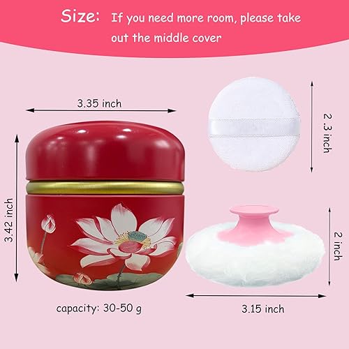 Miniatura 144 de Soplo de polvo corporal y recipiente para polvo de polvo, soplo de polvo para mujer y estuche para polvo para baño y viajes (Lotus)