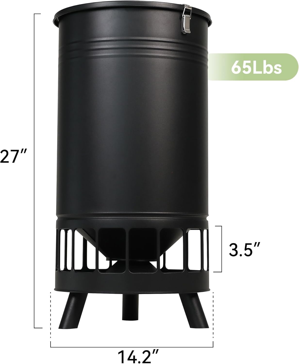 Solution4Patio 65 LB Large Chicken Feeder No-Waste, Portable Gravity Chicken Feeder Automatic, Dispenser, 16 Feeding Ports Poultry Feeder, Hen Coop (Black)