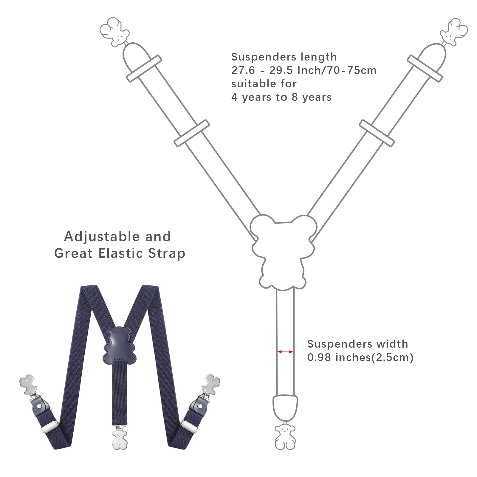 Kajeer Suspenders for Boys with Bow Tie, Elastic Adjustable Y Back with Bow Tie Set (Navy Blue, L-85CM)