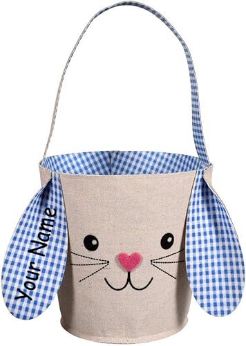 Cesta de Pascua personalizada con orejas de conejo de Pascua de color para niños y niñas con nombre personalizado, Cesta de Pascua personalizada con