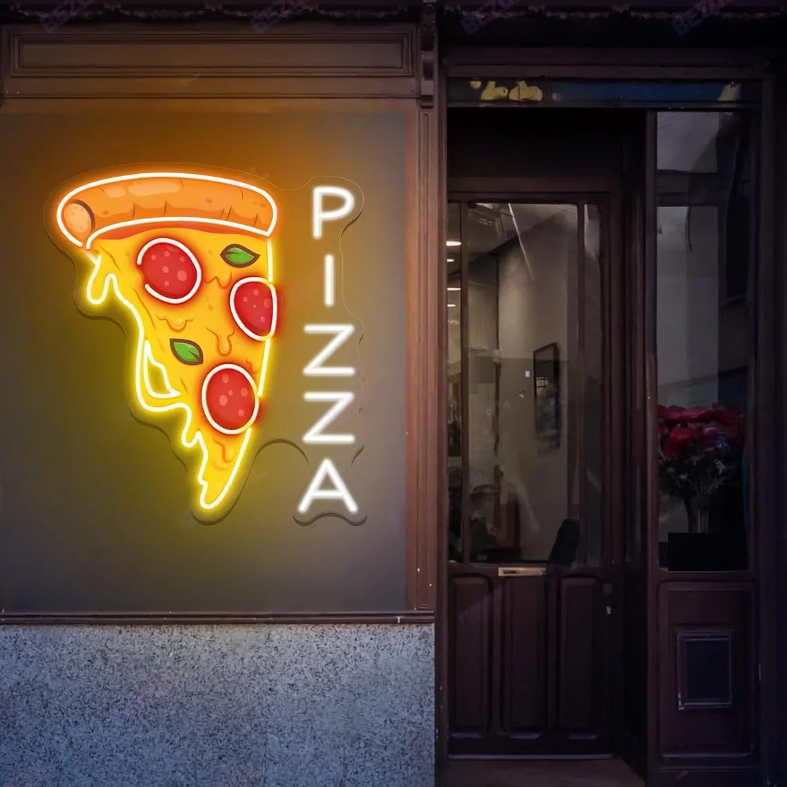 Pizza Neon Sign Melting Slice Vertical LED Wall Light Food Trucks Italian Eatery Decors Pizza Shop Restaurant Wall Art Business Open Sign