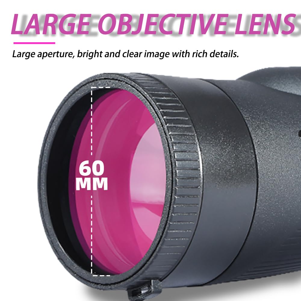 Télescope monoculaire 12-36 x 60 ED Zoom monoculaire (oculaire 24 mm + objectif 60 mm) étanche avec prisme BAK4 et lentille FMC avec adaptateur et trépied pour escalade, jeux de balle, observation des