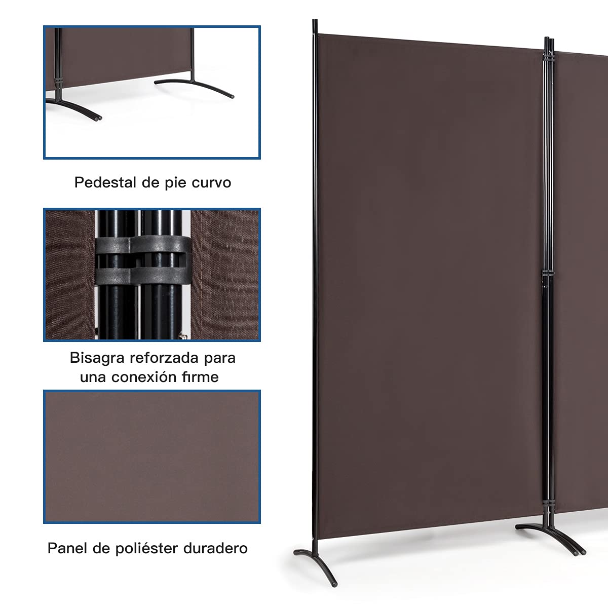 COSTWAY Biombo de 3 Piezas Separador con Almohadilla de Pie Ajustable Pantalla de Privacidad para Casa Oficina Dormitorio (marrón)