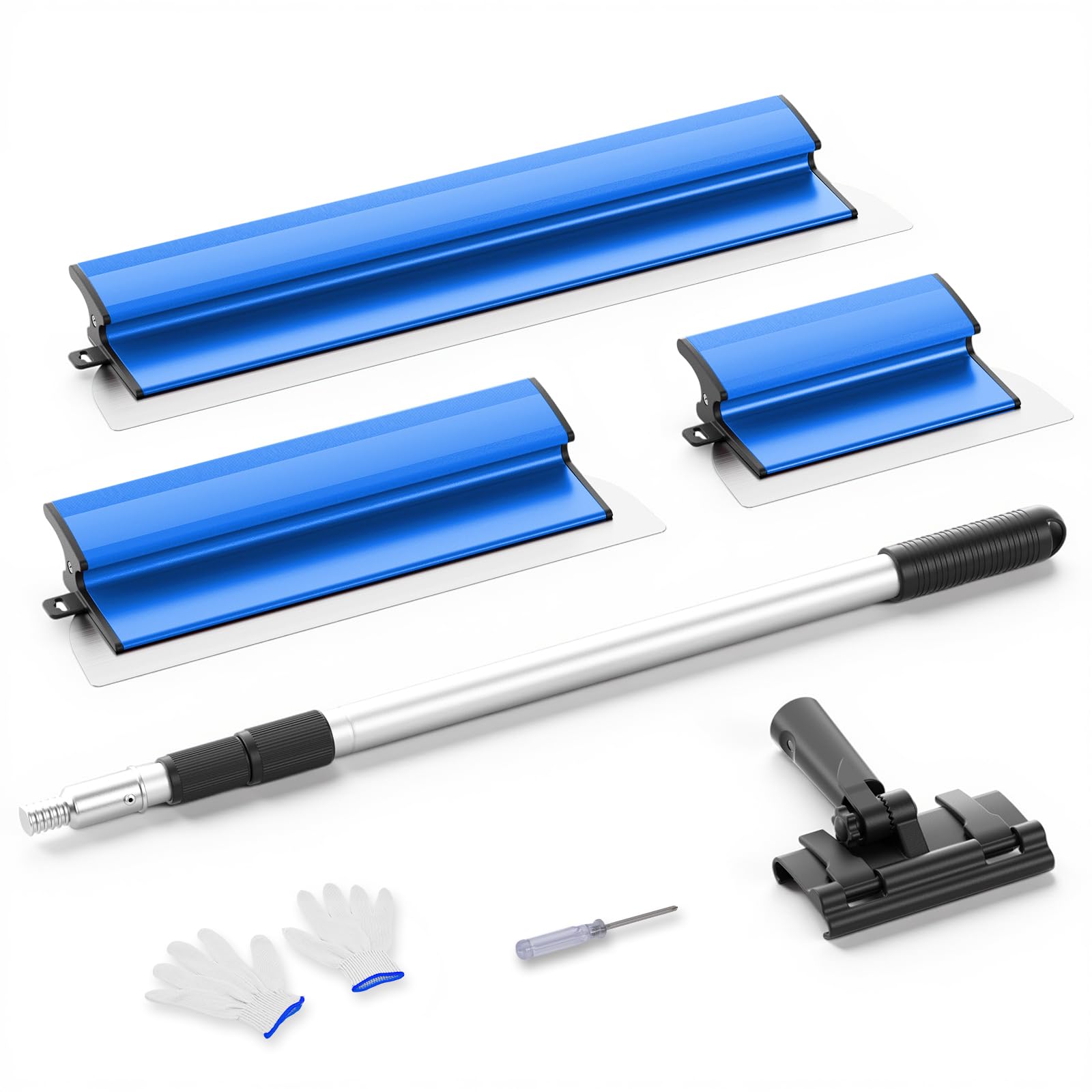 Set di spatole per superfici (250/400/600 mm) e da 0,97 m fino a 1,82 m, asta telescopica con adattatore, kit spatola lisciante multifunzione per grandi aree di lavoro, decorazione da parete (Blu)