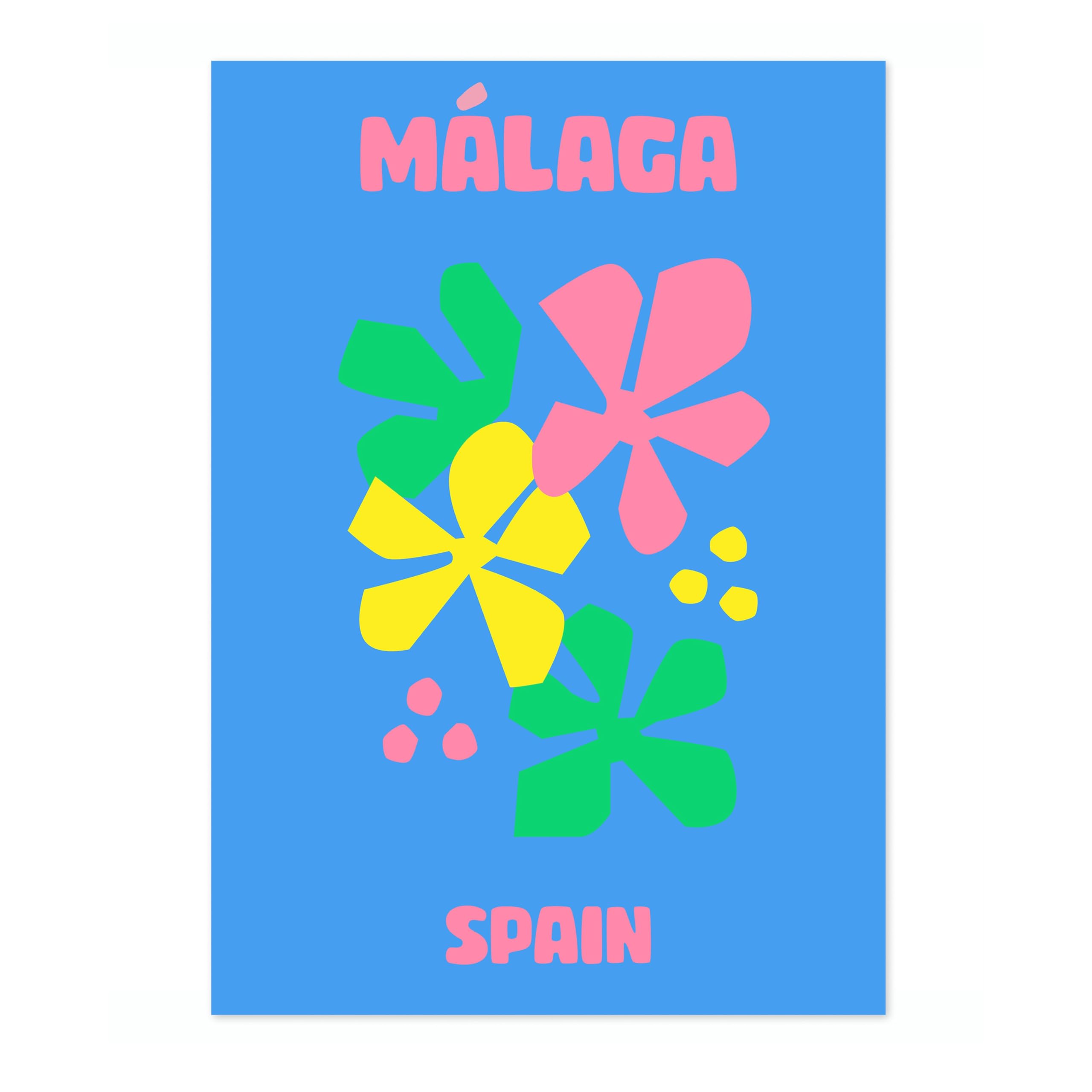 Malaga Travel Poster, Colourful Abstract Preppy Minimalist Room Decor Wall Art Print, Archival Matte, A4 (Print Only) - 29.7x21cm
