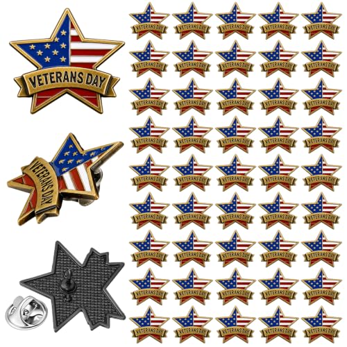 Image of Yinkin 48 Pcs Veterans Day Label Pins Patriotic Stars Enamel Pins Bulk