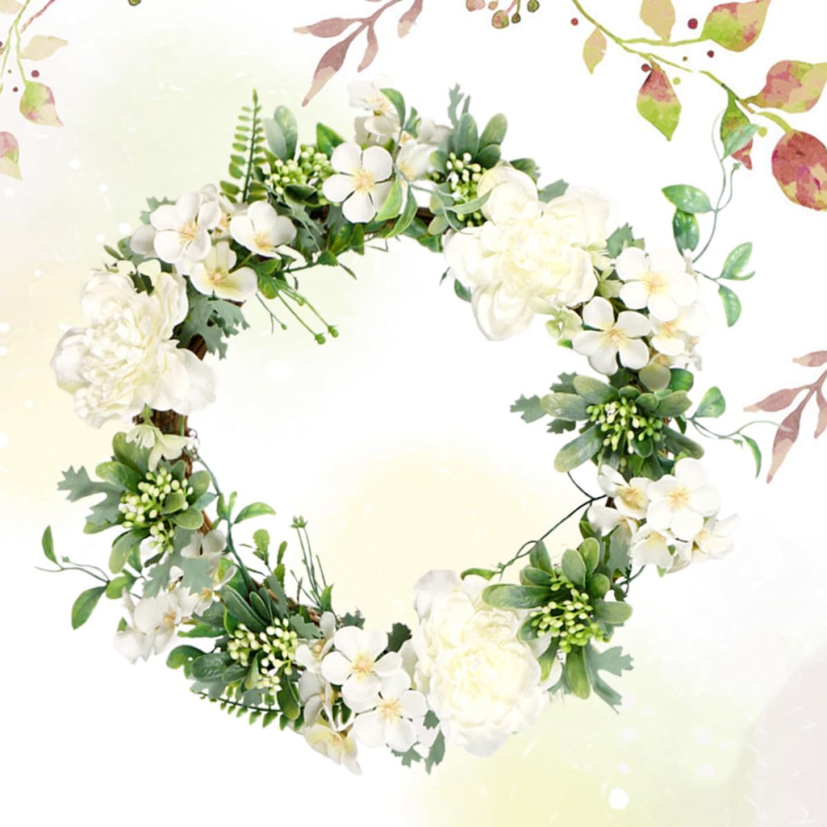 BESTonZON White Artificial Camellia Flower Wreath Garland for Home Door Decoration, Fade-Resistant Cloth Material with Easy Installation, Hanging Wall Flowers for Christmas and Home
