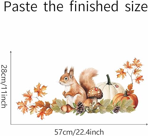 Miniatura 4 de Calcomanías de pared con diseño de ardilla, calabaza, arce y hongos, calcomanías de pared de animales de dibujos animados de sacinora removibles