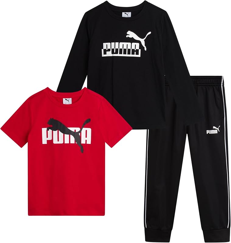 Juego de 3 pantalones de tricot y 2 camisetas para niño pequeño (tallas 2T-7) | Tela deportiva suave y cómoda, capas de manga corta y larga, ideal para jugar y usar todos los días, lavable a máquina