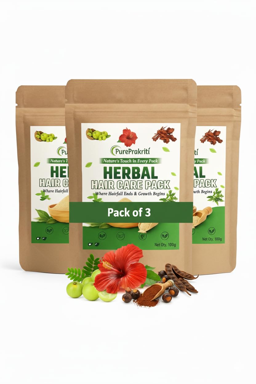 Natural Herbal Hair Care Pack | Amla, Reetha, Shikakai, Methi Dana & Bhringraj | 100% Organic Hair Powder | Hair Growth, Dandruff Care, Hair Fall Control & Shine | 100g + Free Gloves (Pack of 3)
