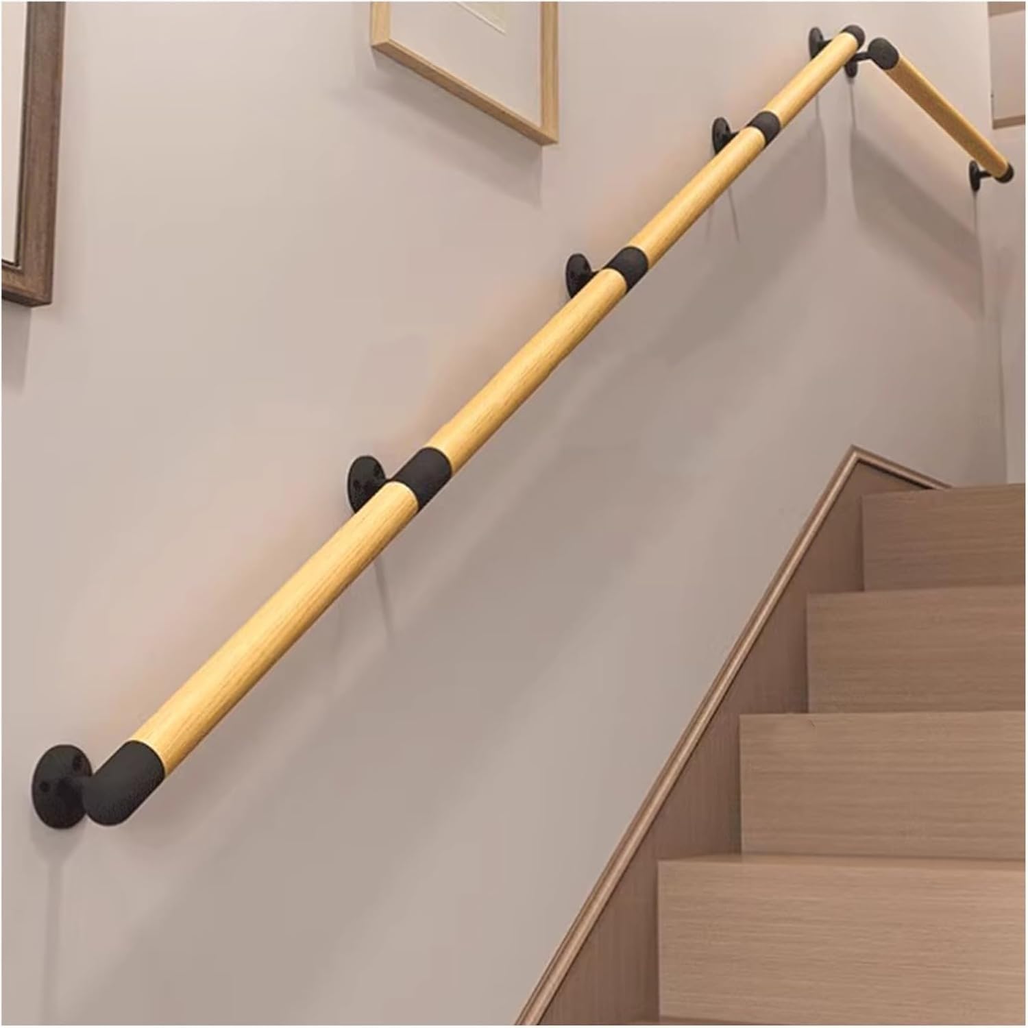 Jiajujia One Color Stair Handrail Wall Hand Railing System Wood, Safety Grab Bars With Fittings, 1-20Ft Length, Natural Wood, Easy To Install(4.5M/14.7Ft)