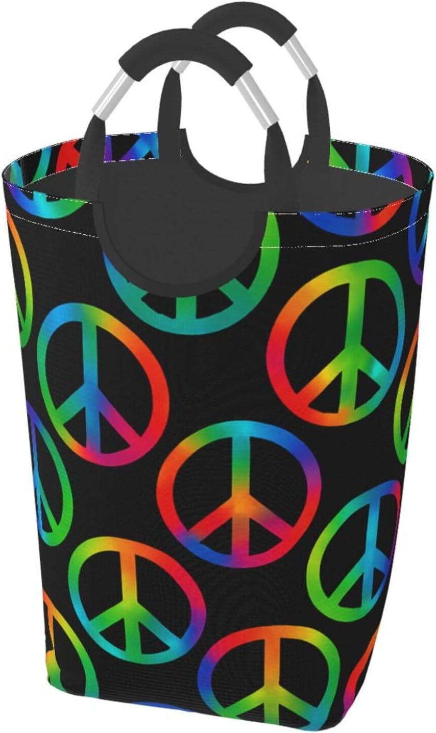 50l Laundry Basket Retro Peace Symbols Waterproof Laundry Hamper Foldable Clothes Laundry Bag With Handles