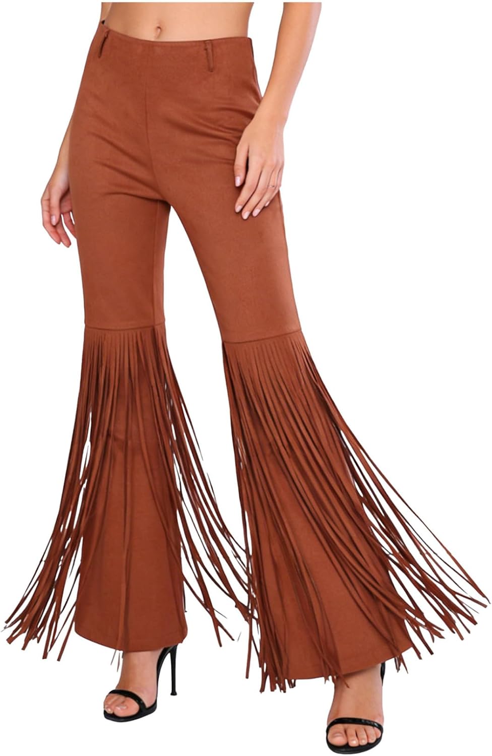 ACSUSS Womens Cowgirl Tassel Flared Pants Bell Bottom Side Zipper Vintage Western Cowgirl Trousers