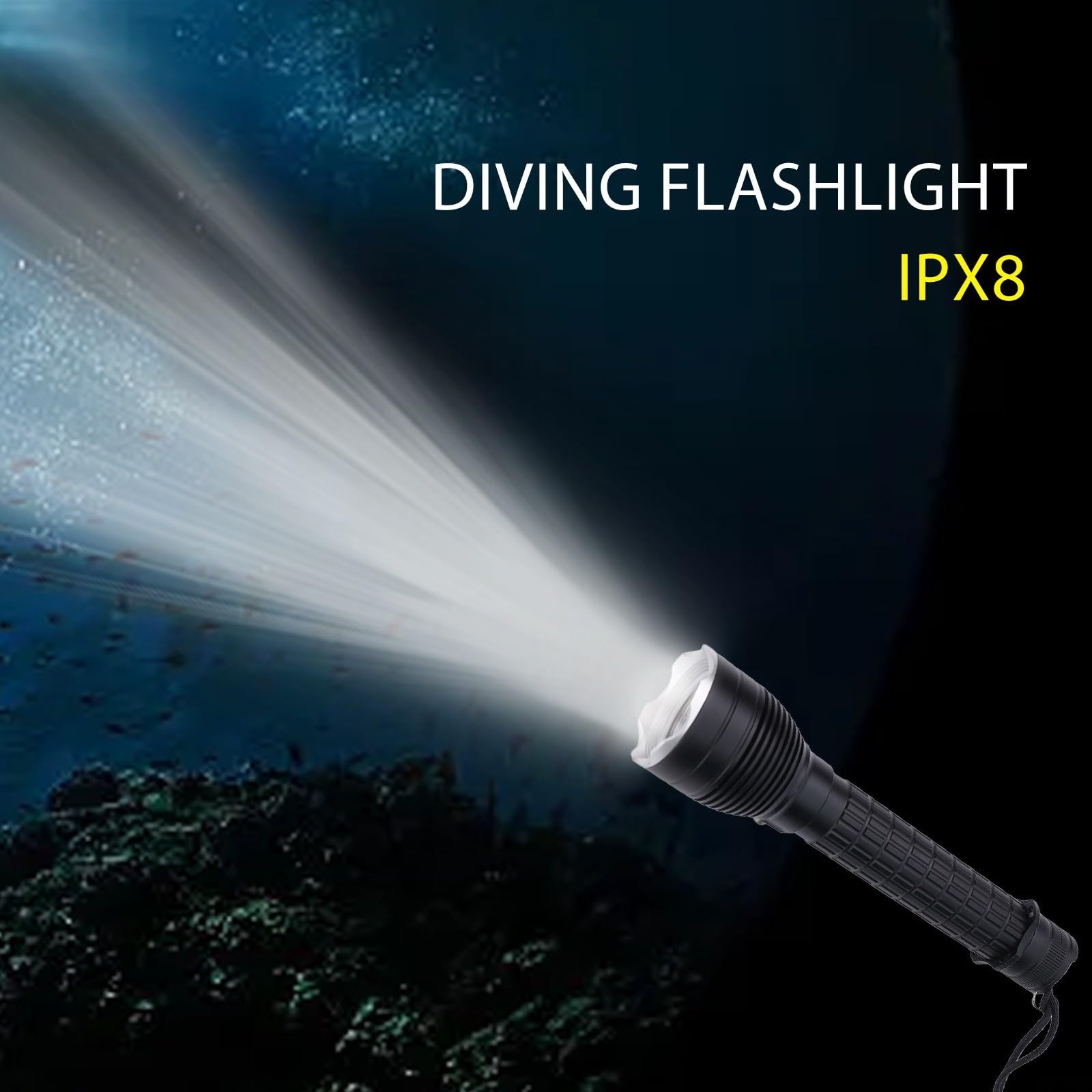 Torcia subacquea P70 LED, 4000 lumen, impermeabile, per attività all'aperto come immersioni e pesca (F)