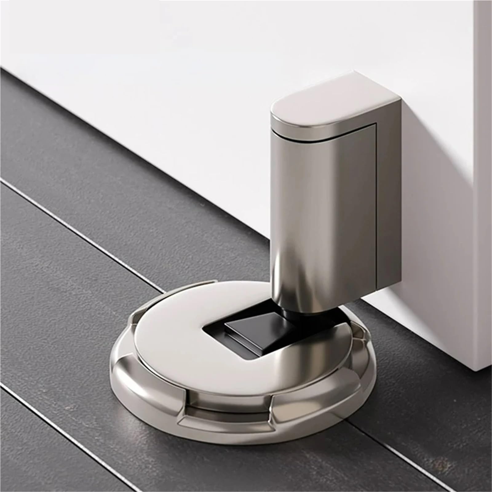 Tope de puerta sin perforación, automático for suelo, Herrajes for muebles, tapón dorado, negro y gris for a prueba viento, 2 uds para Puertas de Madera(A-Bright chromium)