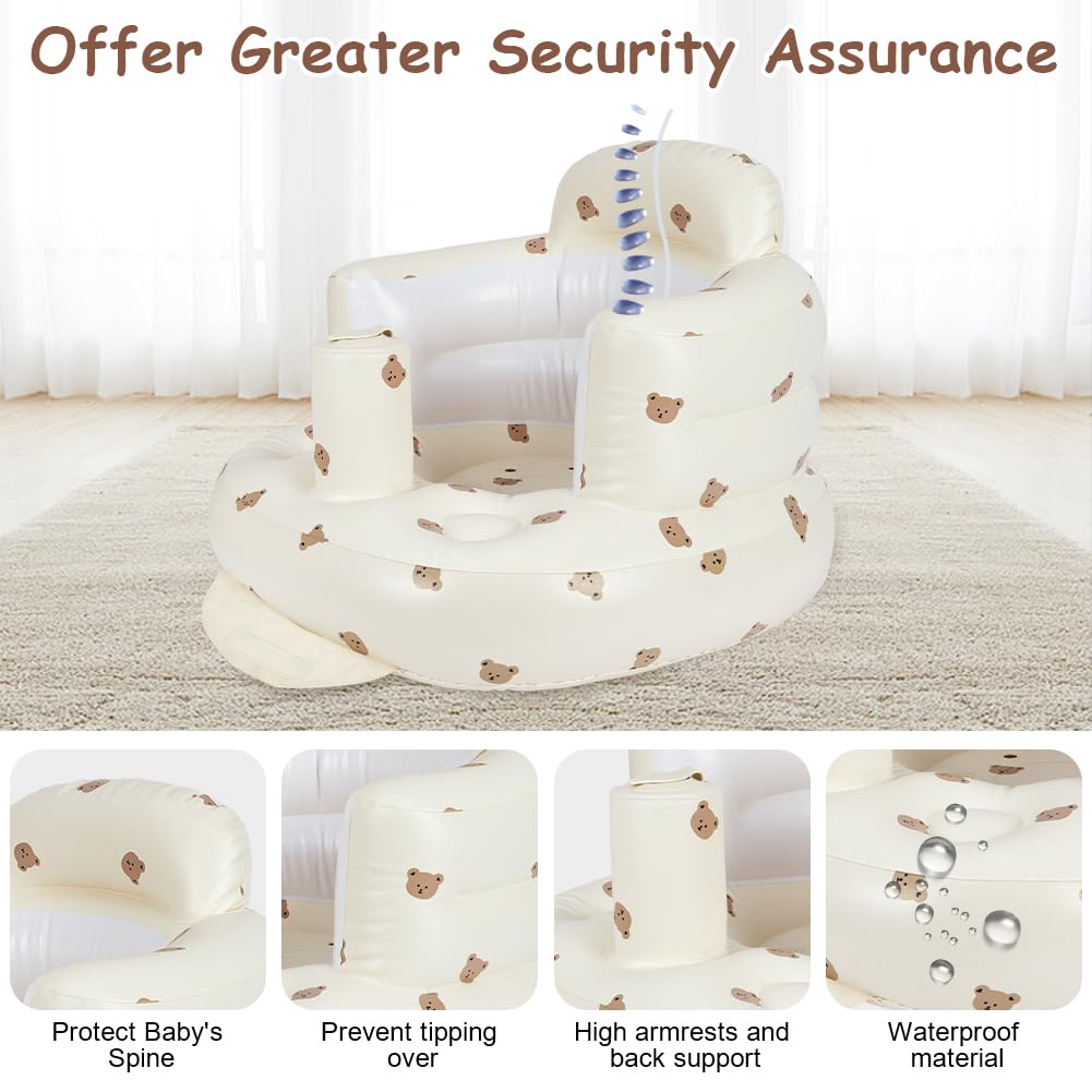 Alaoo Inflatable Baby Chair,Infant Back Support Sofa for Babies 3 Months and Up Summer Inflatable Baby Seat for Sitting Up Shower Chair Outdoor Seat Floor Seater,Bear Head Pattern - Image 3