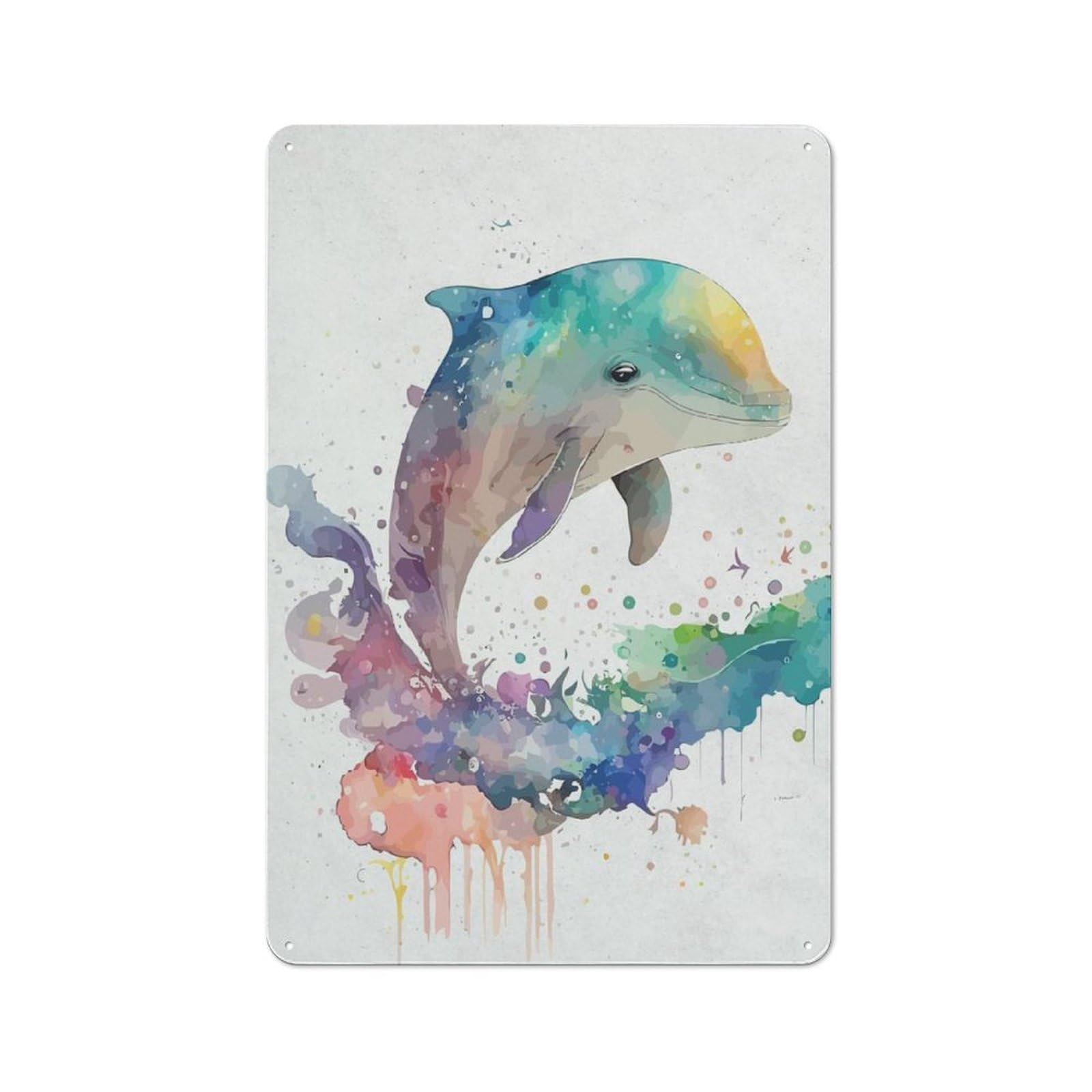 Watercolor Animal Dophin Vintage Tin Sign 30x20cm for Café Or Restaurant, Suited to Café Owners And Decorators