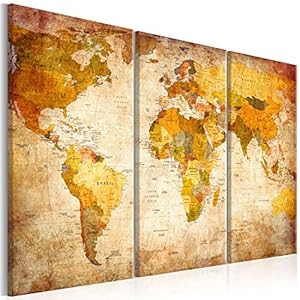 murando Schilderij op Vlies Canvas 120×80 cm Print Wandschilderij 3 delen Foto Grafiek Fotografie Wanddecor Dekorative Wereldkaart Wereld Kaart Continenten 020213-2