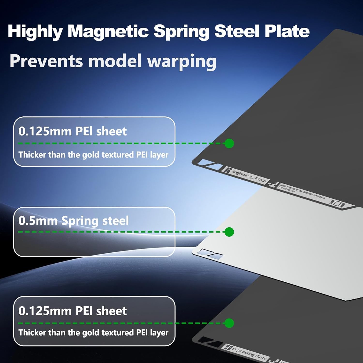 Original Bamboo Engineering Plate for P2S/X2D/P1P/P1S/X1/X1C/A1,High-Temp Build Plate for All Filaments, Heat-Resistant Smooth Coating,Strong Adhesion with Glue, Bambu 3D Printer Platform