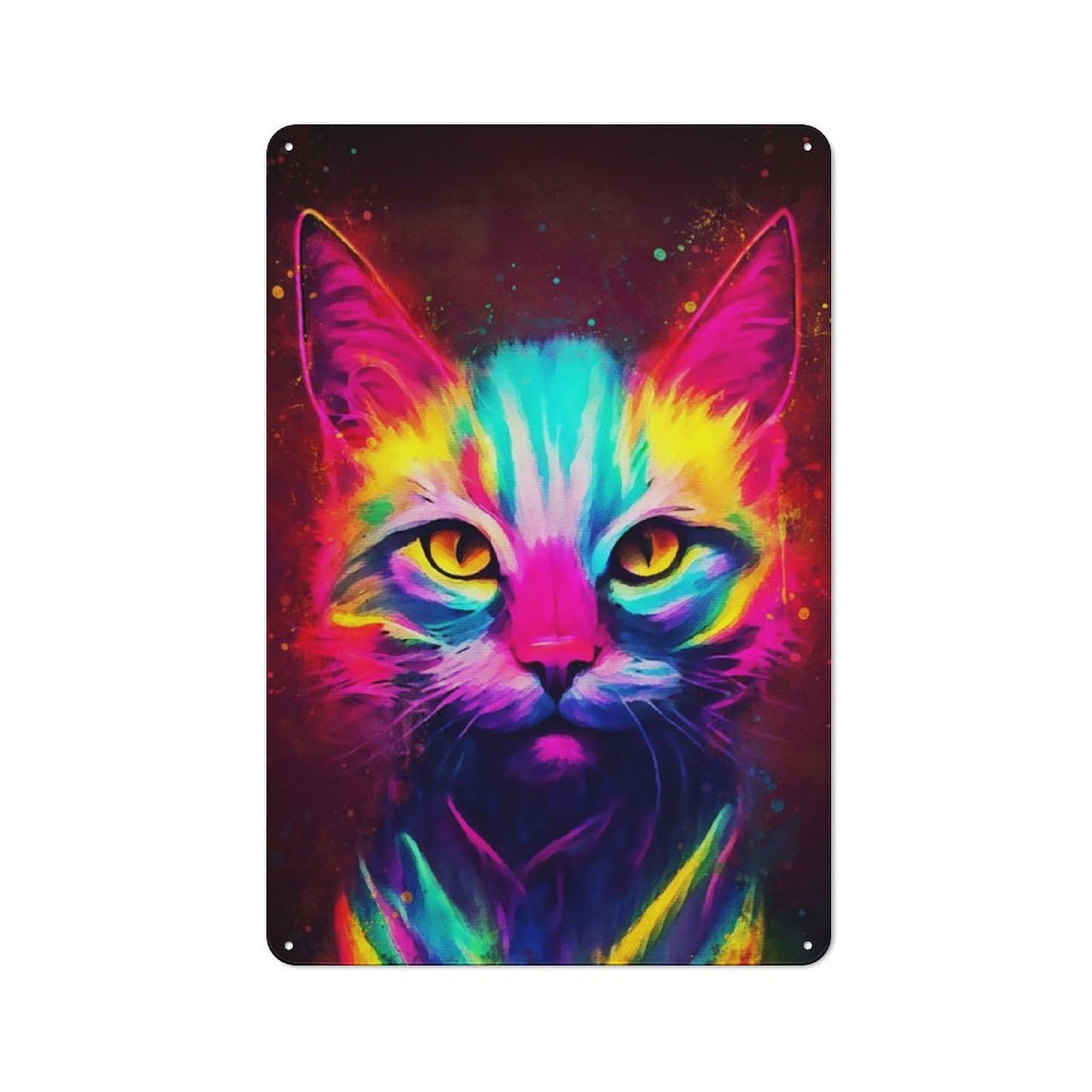 Junmoney Cat Watercolors Retro Metal Wall Sign 30X20cm With For Garage Wall, A Decorative Metal Sign For Garages And Workshops