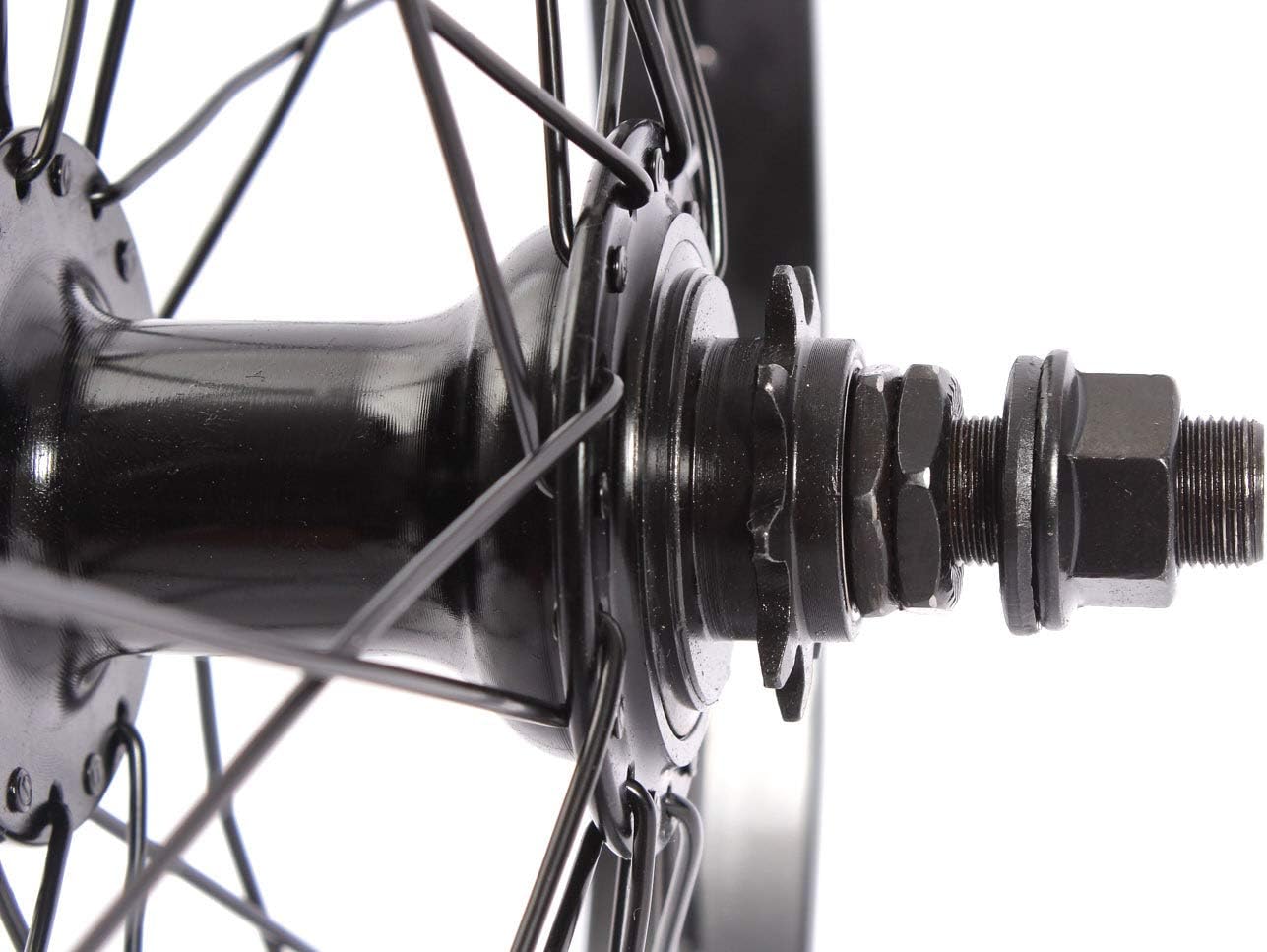 KHE BMX Rear Wheel Aluminium Rim KHE BIG400 36 Hole 14 mm Black 9 Teeth Sprocket and Rim Tape Made in Germany