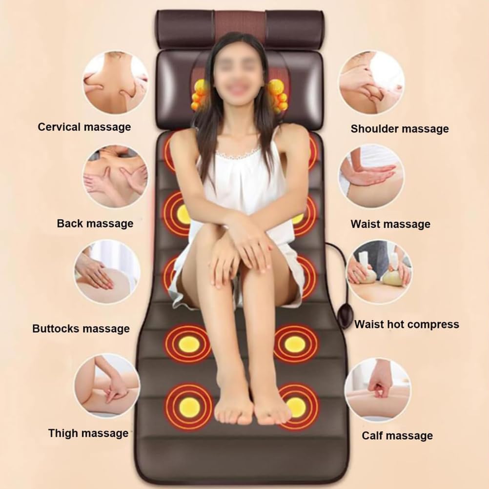 Alfombrilla De Masaje De Cuerpo Completo con Calor | Con 10 nodos de vibración, almohadas ajustables y almohadillas térmicas para la relajación muscular del cuello.