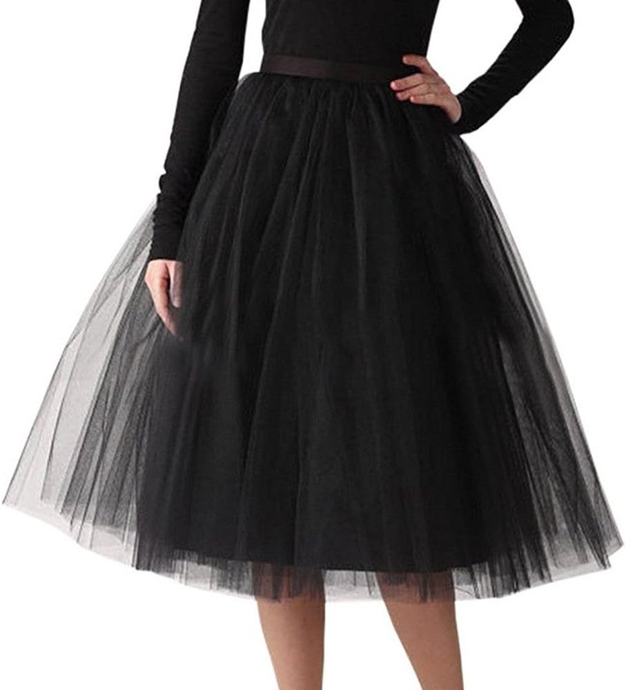 WOZOW Ladies Sequin Pleated Adult Tutu Knee Length Tulle Skirt Dancing Skirts for Women