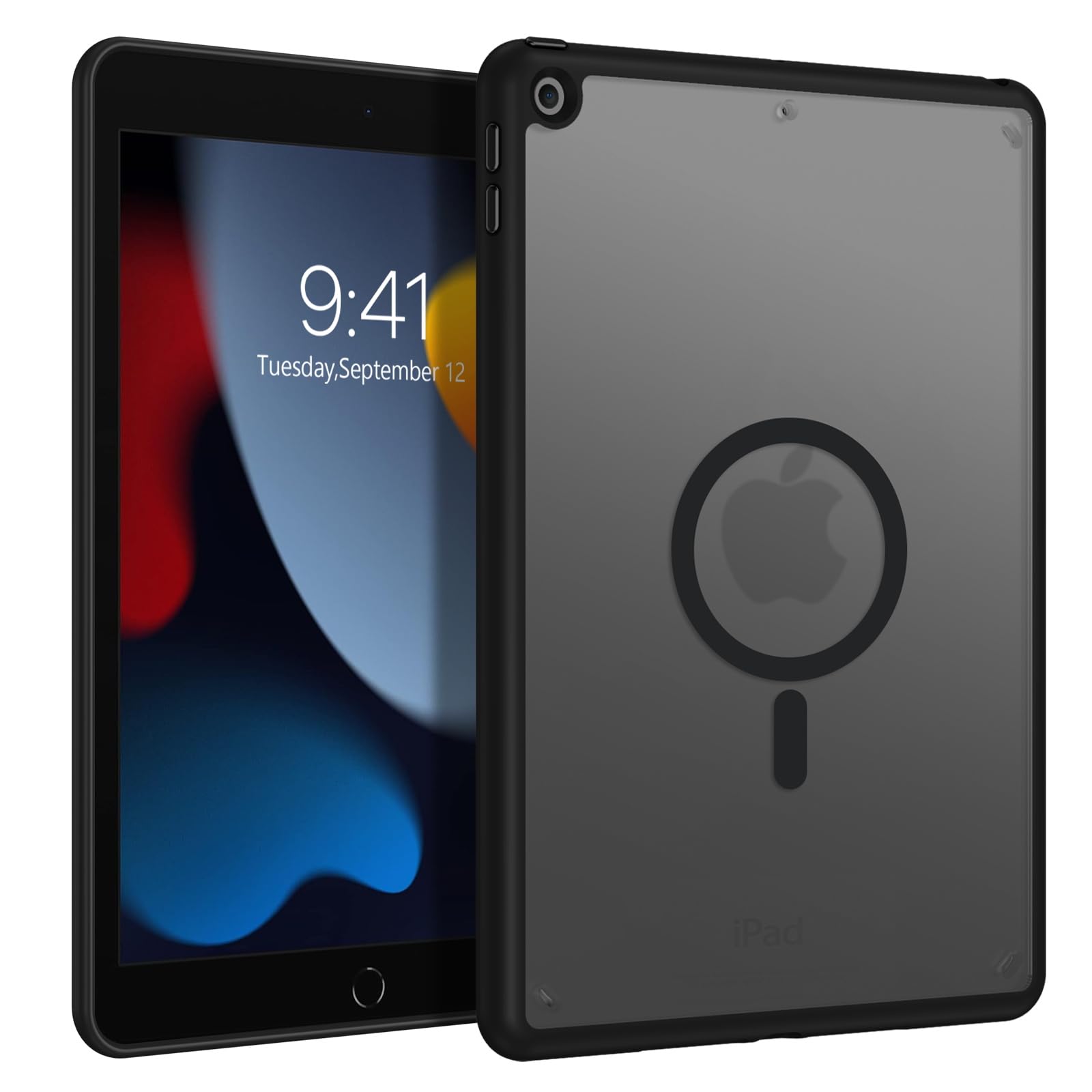 Telaso iPad 9世代 ケース/iPad 8 世代 ケース/iPad 7 世代 ケース 10.2インチ ipad 第9/8/7世代 ケース MagSafe対応 半透明バックカバー 耐衝撃 軽量 薄型 傷つけ防止 TPU PC ブラック