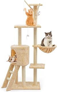 Cat Tree Tall Large Cat Tower with Condos House, Hammock, Scratching Posts 5-Tier 54.3in Cat Climbing Stand Cat Nest Play Activity Center with Plush Perch for Indoor