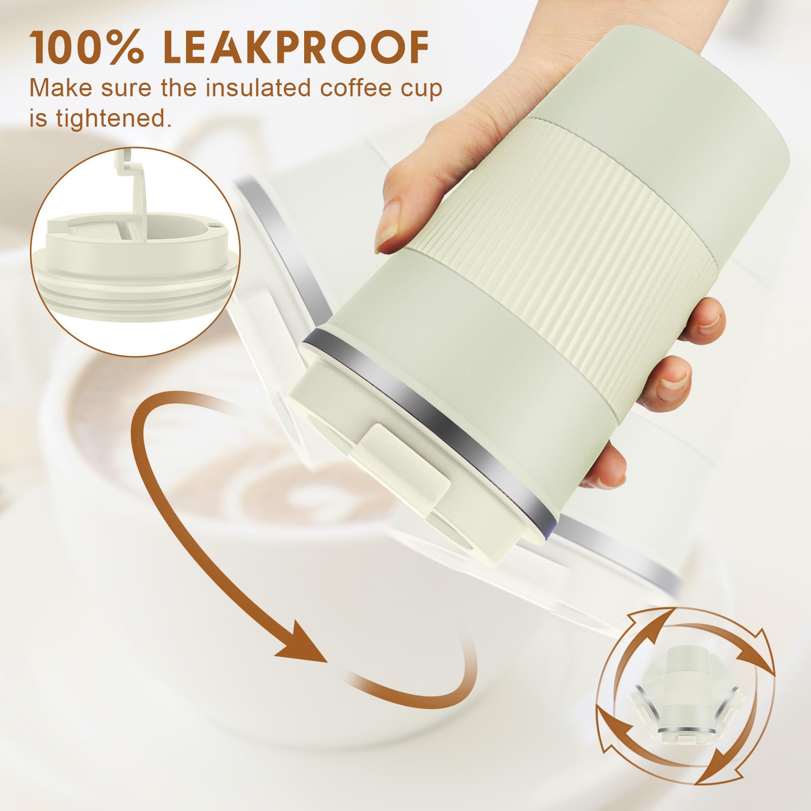 KETIEE Travel Mug Insulated with Leakproof Lid - Reusable Double Walled Coffee Cup, Stainless Steel for Hot Cold Drinks - 380ml Cream - Image 3