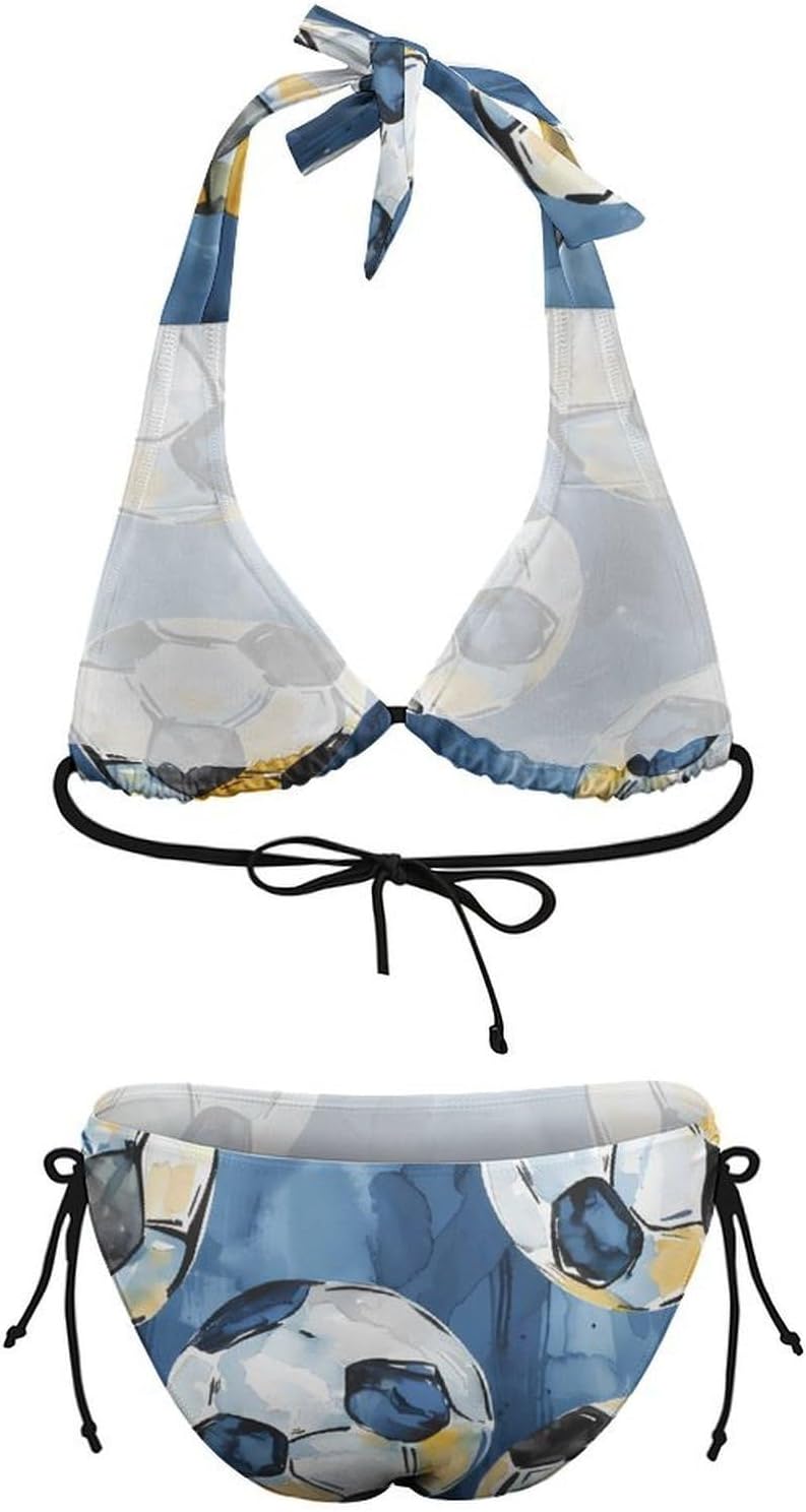 Soccer Watercolor Novelty Women's 2 Piece String Bikini Set Swimsuits Bathing Suit Swimwear