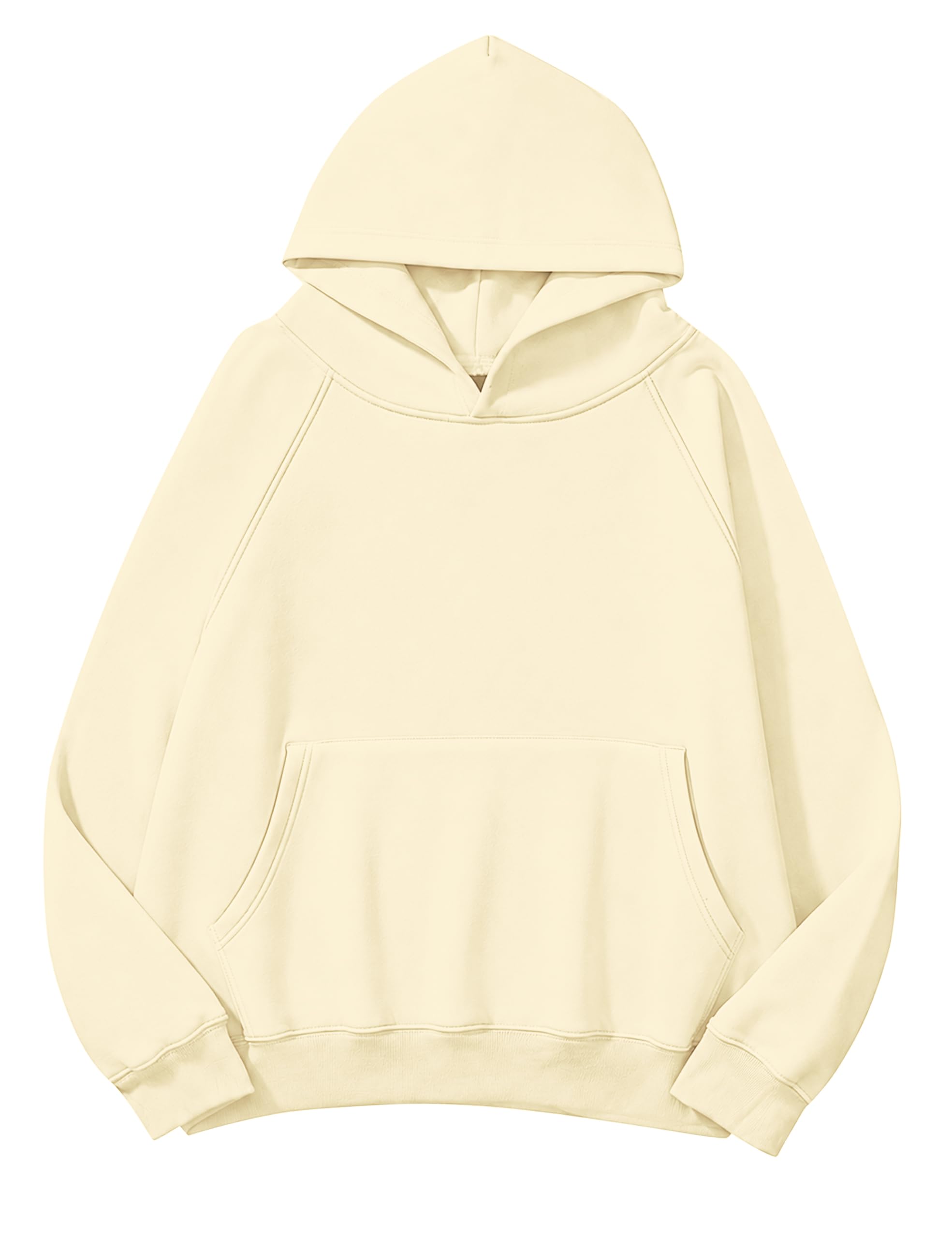 Lauweion Women Solid Basic Fleece Letter Loose Hoodie Sweatshirt Long Sleeve Kangaroo Pocket Drop Shoulder Pullovers Top