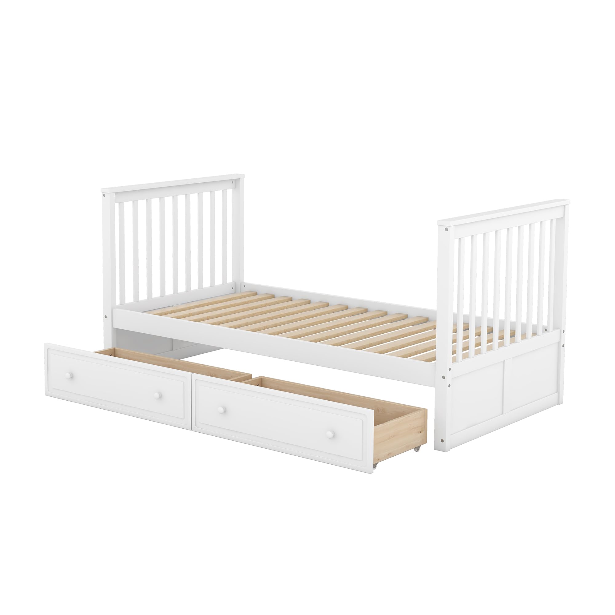 Inter Link - Letto a castello per bambini - Pino massiccio - Con scala - 2 posti letto 90 x 190 cm - Con 2 reti a doghe - Sponda di sicurezza - Rick - Laccato bianco, 90x190cm