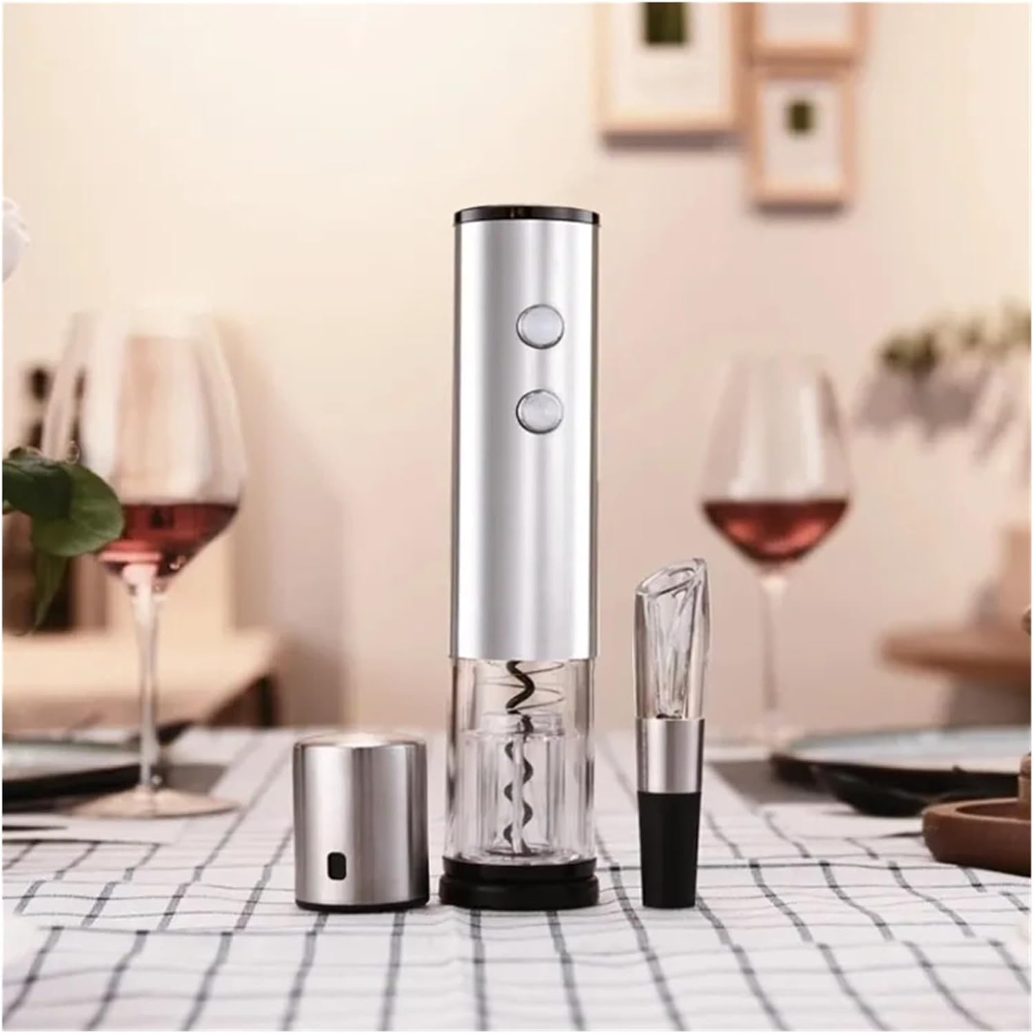 Electric Wine Bottle Opener Set, Stainless Steel Mini Stopper Aerator Decanter Smart Gift Kit