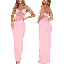 ISZPLUSH Women  s Maxi Dress Mesh Patchwork Sexy Backless Hollow Sleeveless Skinny Elegant Clubwear Bodycon Long Dress