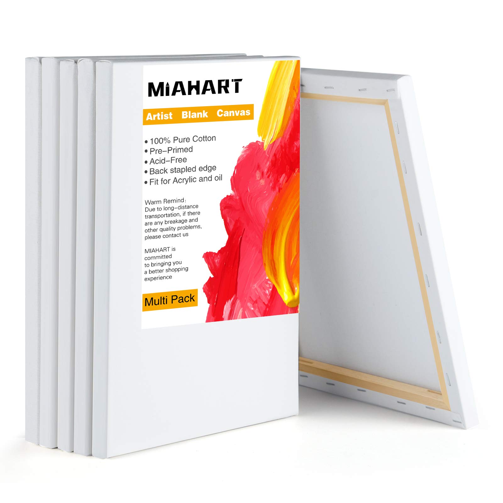 MIAHART 9"x12" Mini Stretched Canvas 6 pcs White Artist Blank Canvas Bulk Framed Canvas for Art Supply Acrylic Oil Paint Wet Art Media Painting and Craft (24x30cm)